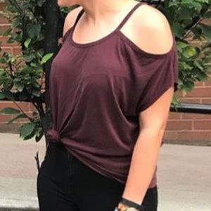 Maroon drapey top with shoulder cut- outs!